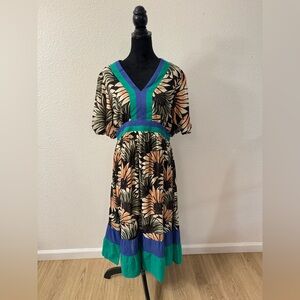 Elegant Leaf Print Midi Dress